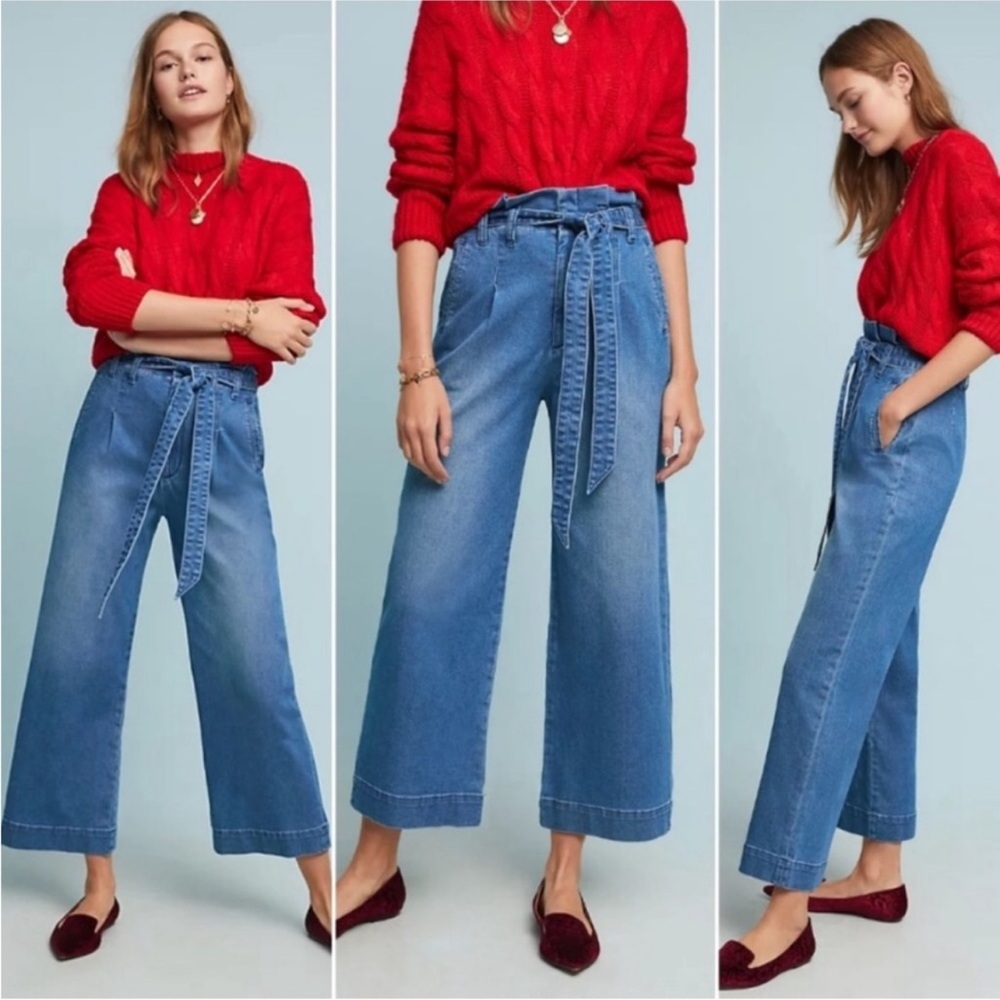 Anthropologie Pilcro Ultra High-Rise Belted Wide Leg Jeans Paperbag Waist Sz 10